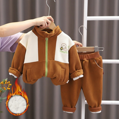 SSX220824-48P طقم ولادي شتوي تقيل مبطن فرو بالكامل قطعتين ( بلوزة + بنطلون)