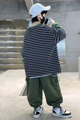 RM1227-43 طقم ولادي خامة تقيلة بجي قطعتين ( بلوزة قطنية + بنطلون كتان)