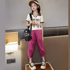 FU14042024-25 طقم صيفي قطعتين ( بلوزة + بنطلون)