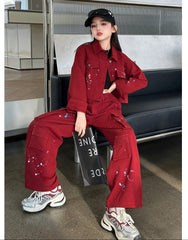 WZH191124-42 طقم جينز قطعتين ( جكيت + بنطلون)