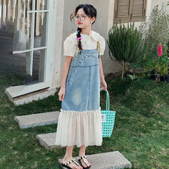 RM150424-34 فستان جينز بناتي مع قميص