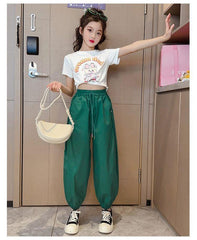 FU14042024-24 طقم بناتي صيفي قطعتين ( بلوزة + بنطلون)