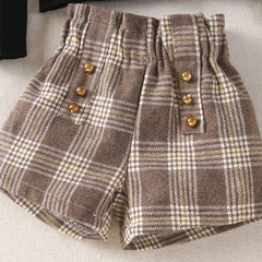 EU120424-8 طقم بناتي قطعتين ( بلوزة + شورت مصوف)