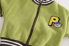 SSX220824-40 طقم ولادي شتوي تقيل مبطن فرو بالكامل قطعتين ( جكيت+ بنطلون)