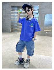 FU14042024-12 طقم ولادي صيفي قطعتين ( بلوزة + بنطلون)