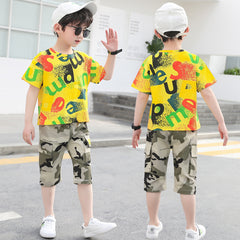 SS-2333B طقم ولادي كتان جيشي + بلوز قطنية