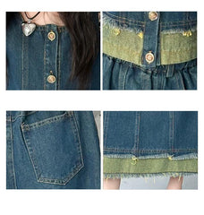 RM150424-29 طقم بناتي جينز صيفي قطعتين ( بلوزة + تنورة )