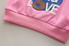 SSN040924-17 طقم بناتي ربيعي خريفي قطن دافي قطعتين ( بلوزة + بنطلون)