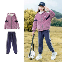 HBC040924-12 طقم شتوي مخمل ومبطن فرو بالكامل قطعتين ( جكيت + بنطلون)