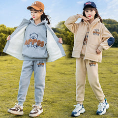 HBC040924-8 طقم بناتي شتوي مبطن فرو بالكامل 3 قطع ( بلوزة + فست + بنطلون)