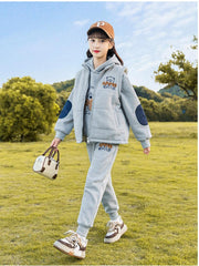 HBC040924-8 طقم بناتي شتوي مبطن فرو بالكامل 3 قطع ( بلوزة + فست + بنطلون)