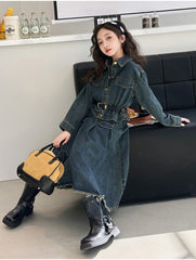 WZH191124-7 طقم جينز قطعتين ( جكيت + تنورة + حزام خصر)