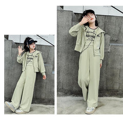 RM150424-3 طقم بناتي سبورت 3 قطع ( بلوزة + جكيت + بنطلون)