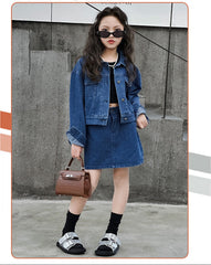 WZH191124-4 طقم جينز قطعتين ( جكيت + تنورة )