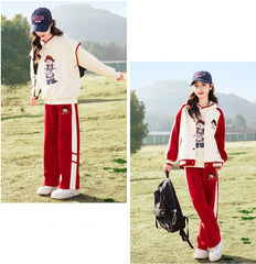 RM090424-3 بدلة سبورت قطني بناتي 3 قطع ( بلوزة + جكيت + بنطلون )