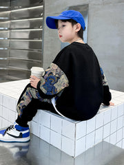 WZS040924-11 طقم ولادي قطني تقيل خريفي شتوي قطعتين ( بلوزة + بنطلون)