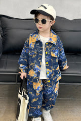 RM1227-17 طقم جينز برسومات مميزة بجي قطعتين ( جكيت + بنطلون)