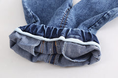 RM0608-21 طقم بناتي 3 قطع ( قميص + فست صوف مورد+ بنطلون جينز )