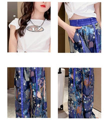 FU14042024-18 طقم بناتي صيفي قطعتين ( بلوزة + بنطلون)