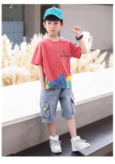 FU14042024-51 طقم ولادي صيفي جينز قطعتين ( بلوزة + بنطلون)