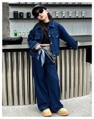 WZH191124-33 طقم جينز قطعتين ( جكيت + بنطلون + منديل )