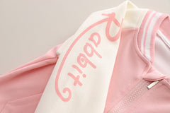 SSN040924-56 طقم بناتي ربيعي خريفي قطن تقيل 3 قطع ( جكيت + بنطلون + حقيبة)