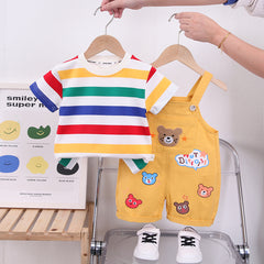 RM231223-17 طقم ولادي قطعتين ( أفرهول كتان + بلوزة قطنية )