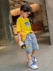 FU14042024-34 طقم ولادي قطعتين ( بلوزة + بنطلون جينز )