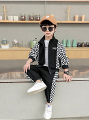 RM1227-45  بدلة رياضية شطرنج قطنية مميزة تتكون من قطعتين ( جكيت + بنطلون)