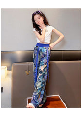 FU14042024-18 طقم بناتي صيفي قطعتين ( بلوزة + بنطلون)