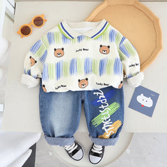 RM0608-20 طقم ولادي قطعتين ( بلوزة قطنية + بنطلون جينز )