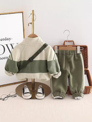 SSN040924-48 طقم تقيل خريفي ربيعي 4 قطع ( بلوزة + جكيت + حقيبة + بنطلون)