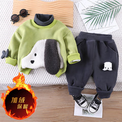 SSX220824-36 طقم ولادي شتوي تقيل مبطن فرو بالكامل قطعتين ( بلوزة + بنطلون)