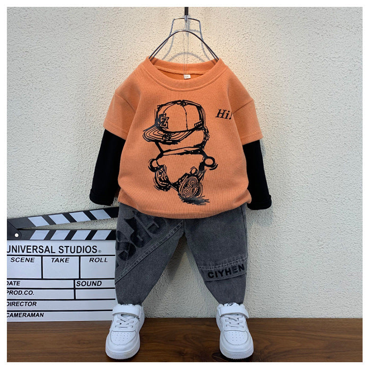 RM1227-44 طقم ولادي قطعتين ( بلوزة قطنية + بنطلون جينز )