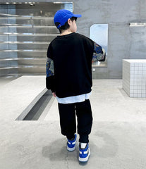 WZS040924-11 طقم ولادي قطني تقيل خريفي شتوي قطعتين ( بلوزة + بنطلون)