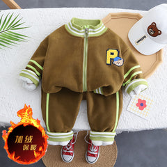 SSX220824-40 طقم ولادي شتوي تقيل مبطن فرو بالكامل قطعتين ( جكيت+ بنطلون)