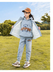 HBC040924-8 طقم بناتي شتوي مبطن فرو بالكامل 3 قطع ( بلوزة + فست + بنطلون)