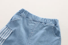 SSX220824-88 طقم جينز ولادي صيفي قطعتين ( قميص + شورت)