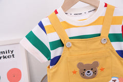 RM231223-17 طقم ولادي قطعتين ( أفرهول كتان + بلوزة قطنية )