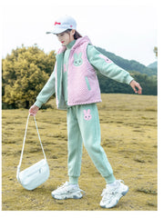 HBC040924-9 طقم بناتي شتوي تقيل مبطن فرو بالكامل 3 قطع ( بلوزة + فست + بنطلون)