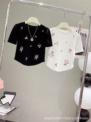 RM150424-35 طقم بناتي صيفي قطعتين ( بلوزة + بنطلون جينز )