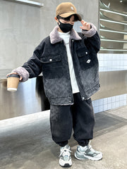 WZH301124-62 طقم شتوي ولادي مناسب للتلج وللبرد الشديد مبطن فرو بالكامل