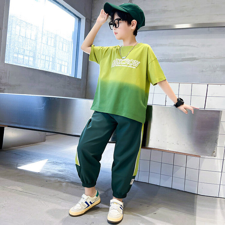 WZS040924-9 طقم ولادي صيفي قطني قطعتين (بلوزة + بنطلون)