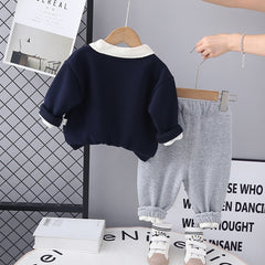 SSX220824-19 طقم ولادي شتوي تقيل مبطن فرو بالكامل قطعتين ( بلوزة + بنطلون)