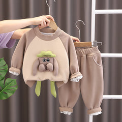 SSX220824-50 طقم شتوي مبطن فرو تقيل بالكامل قطعتين ( بلوزة + بنطلون)