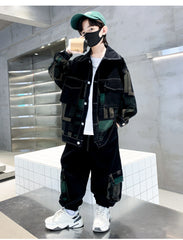 RM1227-21 طقم جينز خريفي ولادي ( جكيت + بنطلون )