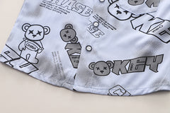 SSX220824-73 طقم صيفي قطعتين ( قميص مع ببيونة + شورت مع شيال)