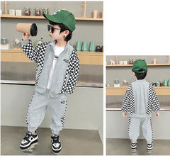 RM1227-45  بدلة رياضية شطرنج قطنية مميزة تتكون من قطعتين ( جكيت + بنطلون)