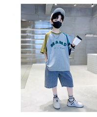 FU14042024-60 طقم ولادي صيفي قطعتين ( بلوزة + بنطلون)