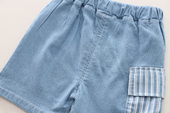 SSX220824-88 طقم جينز ولادي صيفي قطعتين ( قميص + شورت)